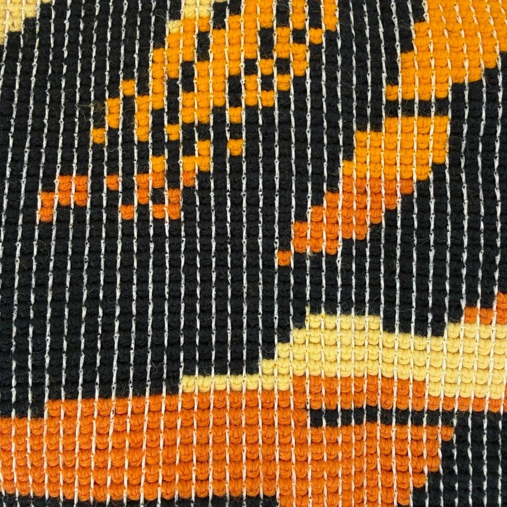 Vintage Latch Hook Rug 35x24 Orange Sailboat Sunset Retro 70s Wall Hanging